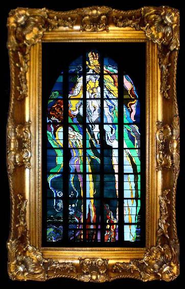 framed  Stanislaw Wyspianski Stained glass window in Franciscan Church, designed by Wyspiaeski, ta009-2